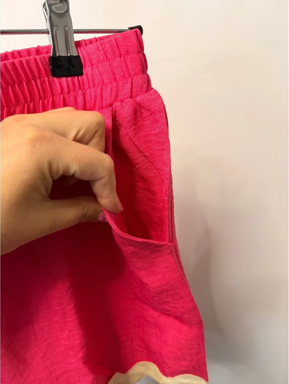 Pink Shorts with White Wavy Trim and Elastic Waistband Entro Medium